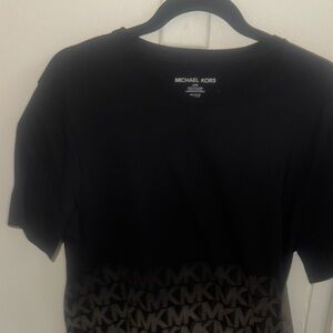 Michael Kors Black Tee with Brown MK Pattern